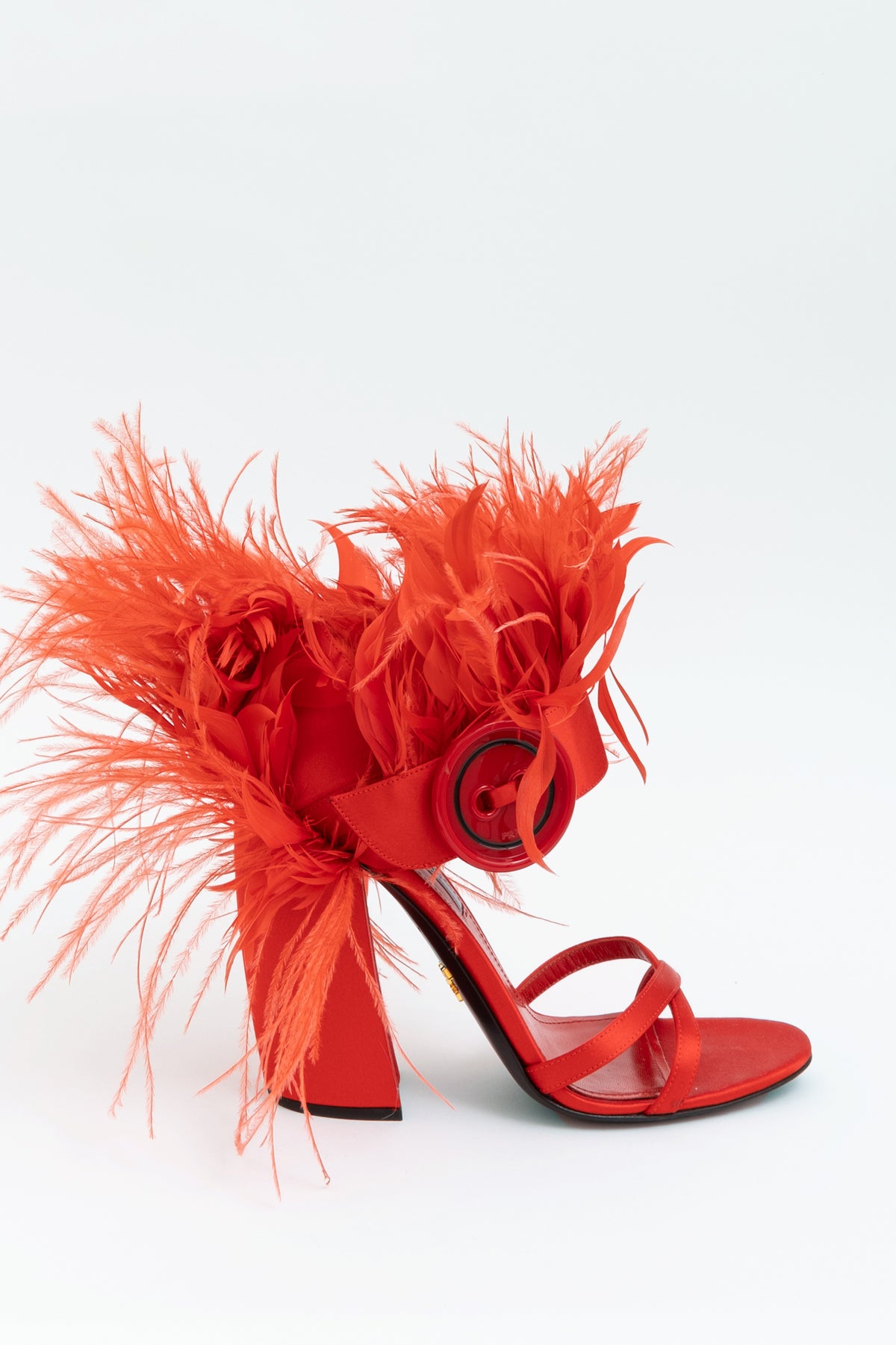 Feather Trimmed Satin Sandal