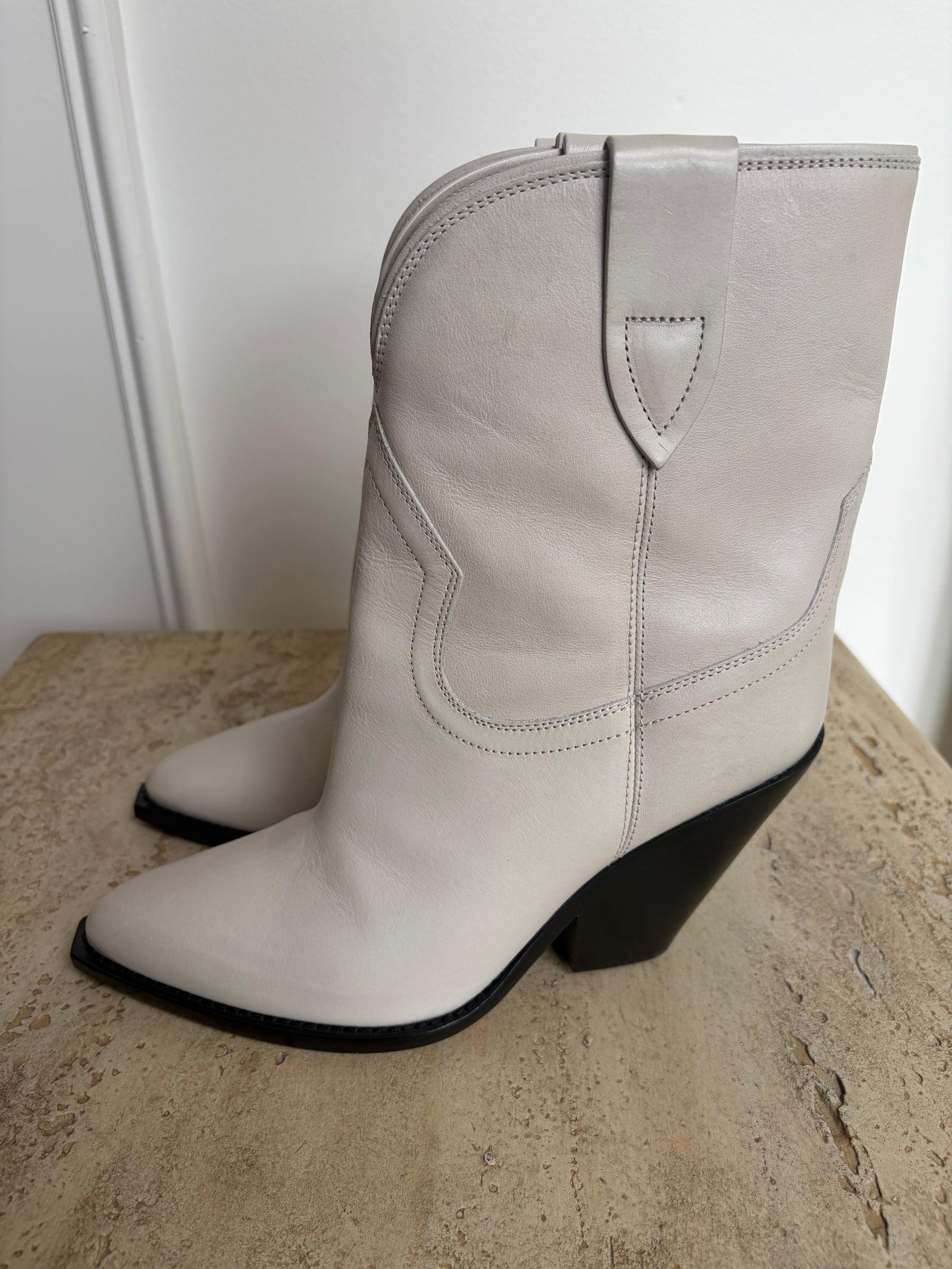 Isabel Marant Chalk Leather Cowboy Boot, 41