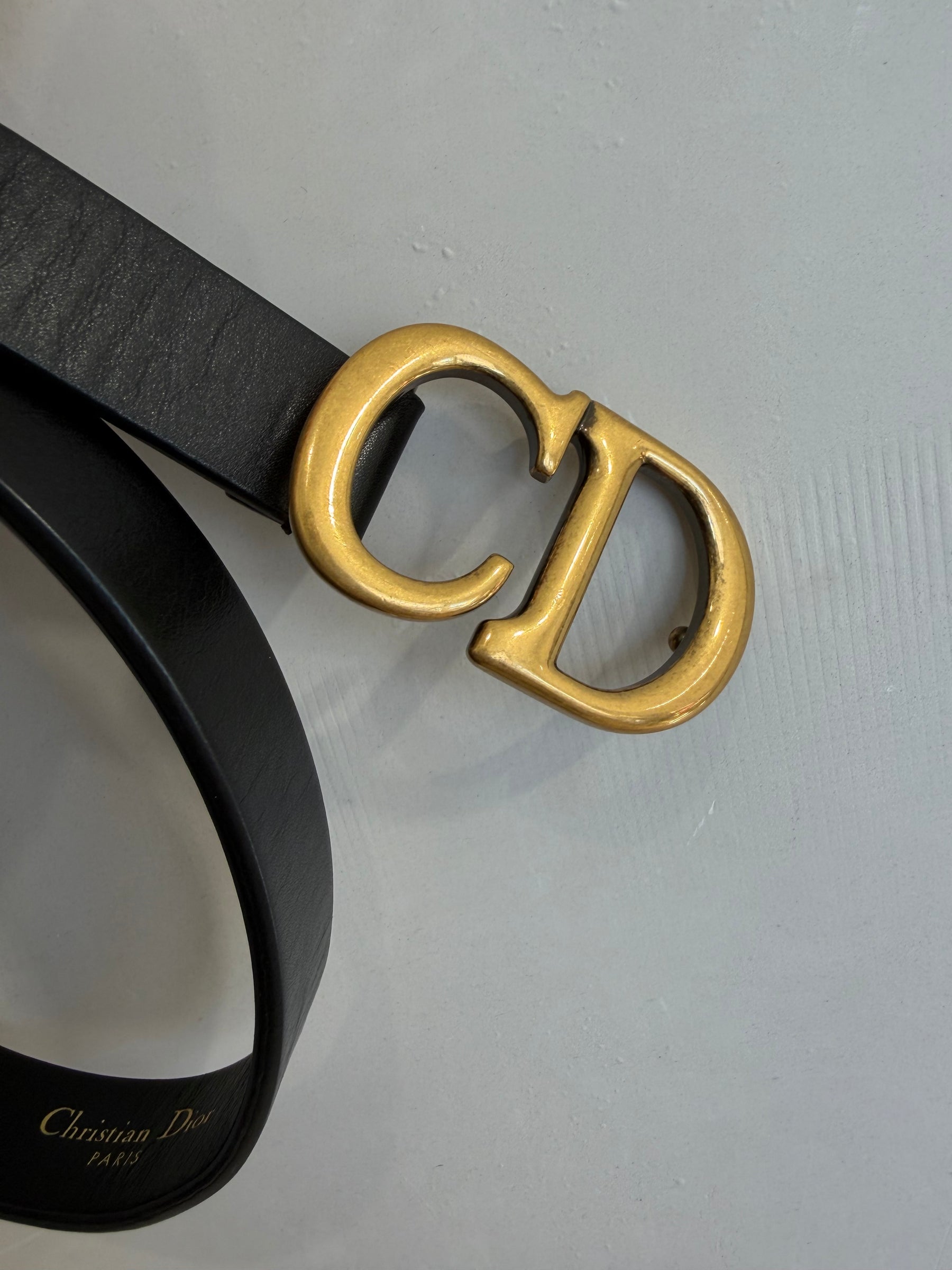 Dior Black Leather Logo Belt, 75