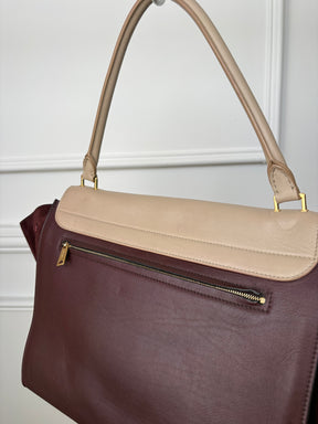 Celine Burgundy and Beige Leather and Suede Trapeze Bag