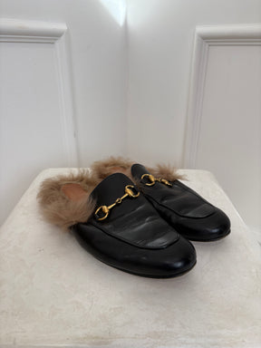 Gucci Princetown Mules With Fur Black, 42