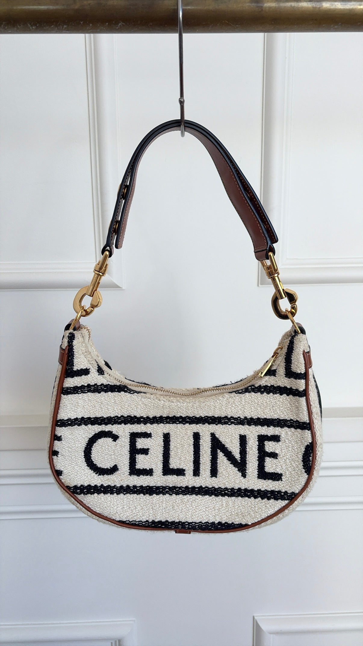 Celine Logo Ava Bag Cream Black