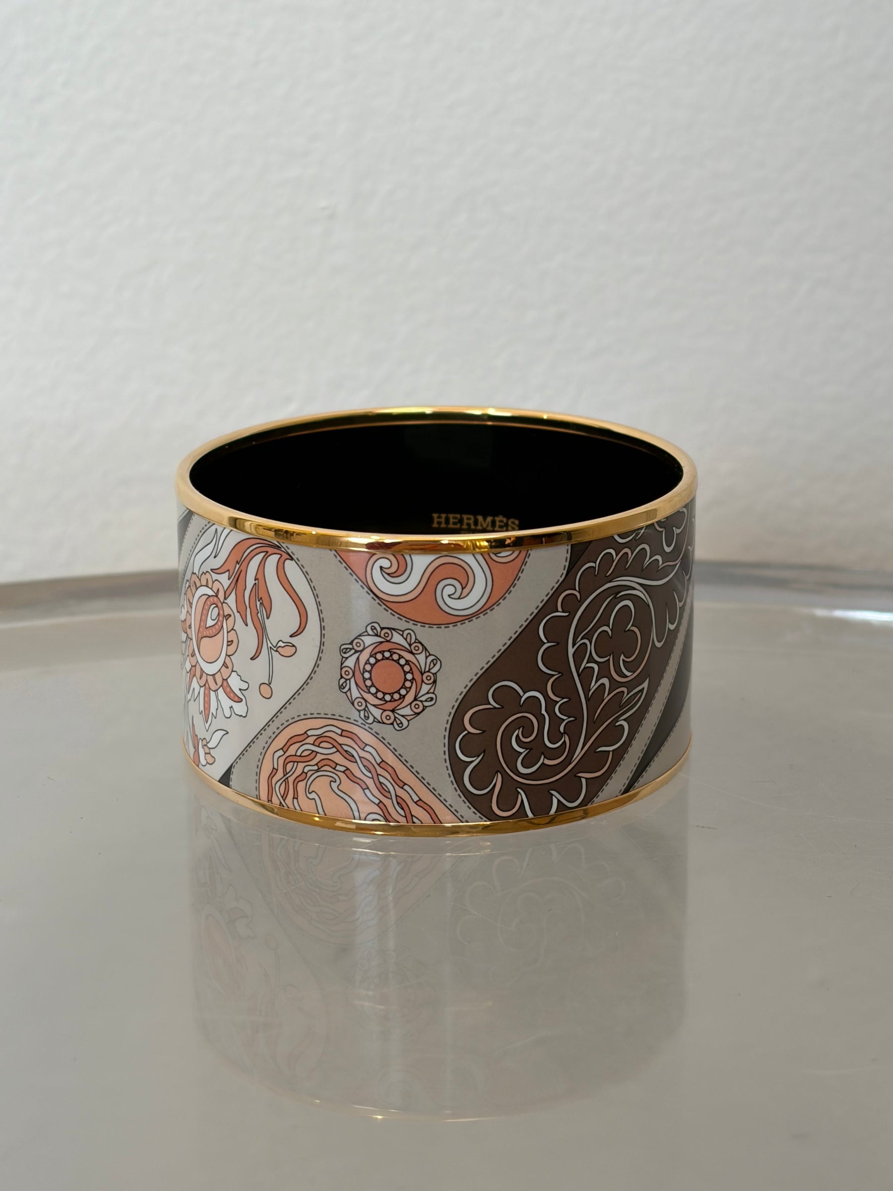Hermès Floral and Paisley Enamel Wide Bracelet with Rose Gold, XS