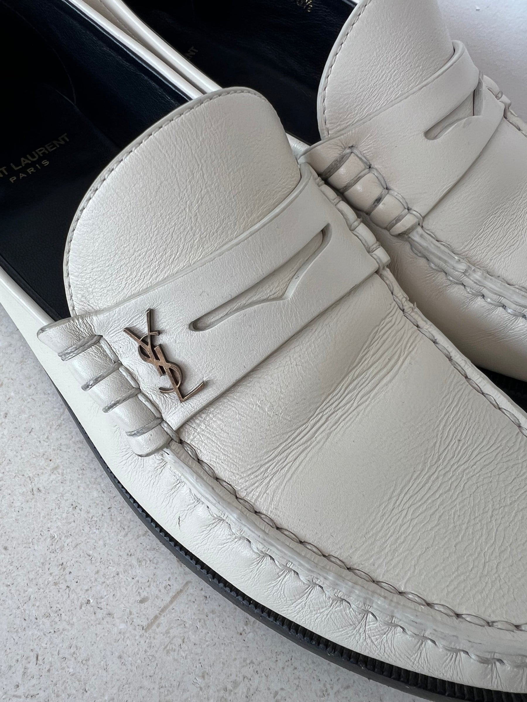 Saint Laurent Cream Leather Le Loafer, 38.5