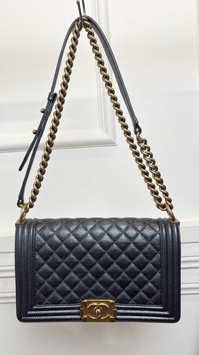 Chanel Charcoal Metallic Leather Old Medium Boy Bag