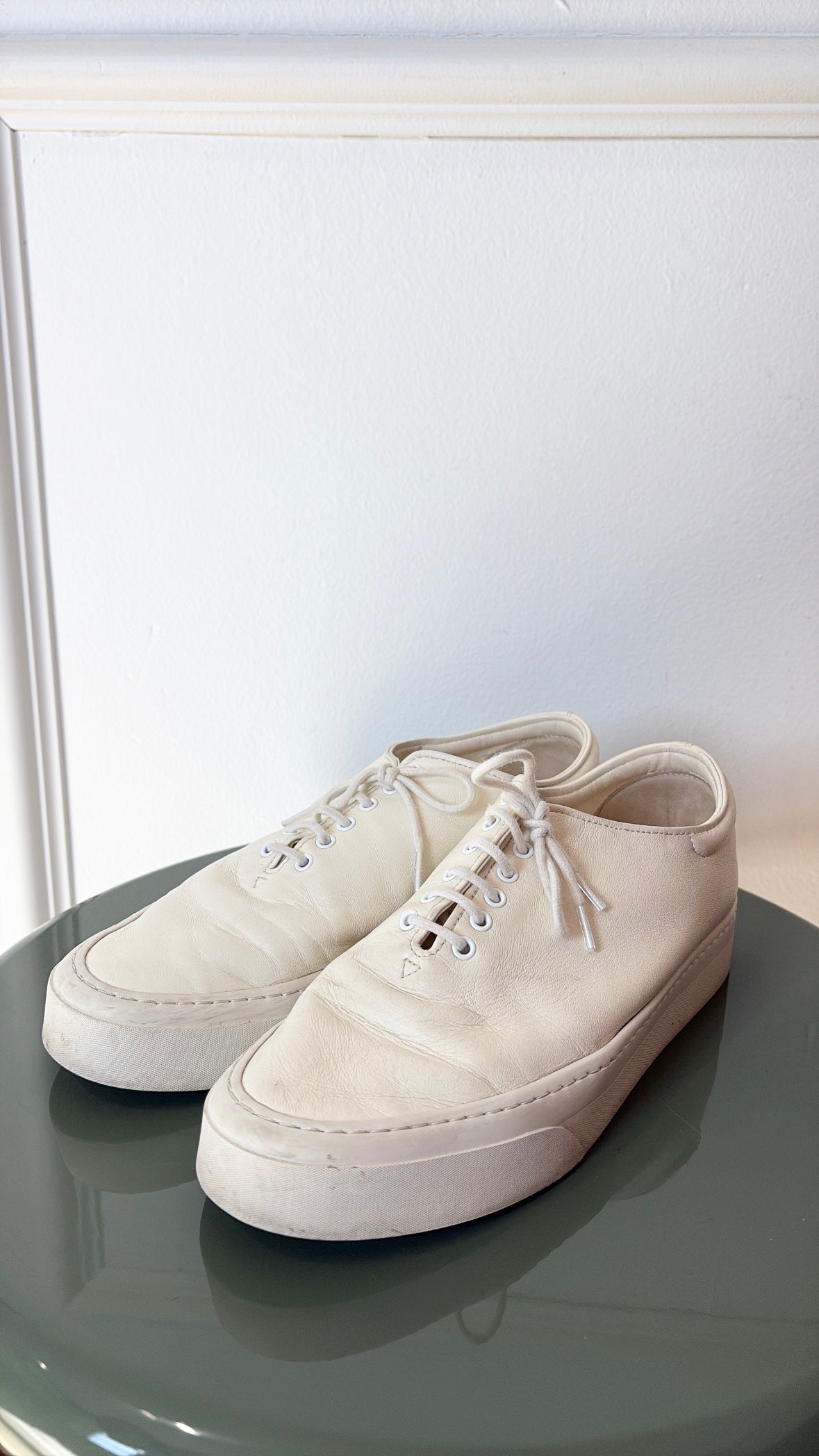 The Row Cream Leather Sneakers, 38