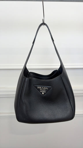 Prada Black Leather Dynamique Shoulder Hobo
