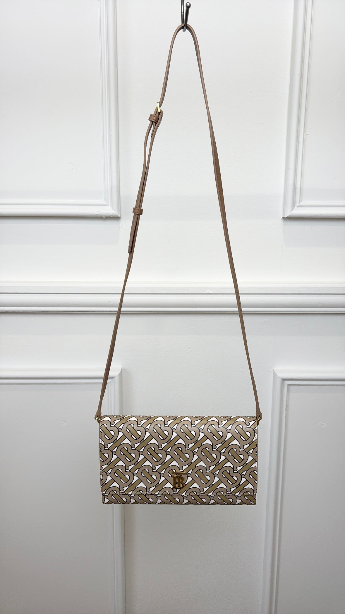 Burberry Khaki and White Monogram Logo Crossbody Wallet