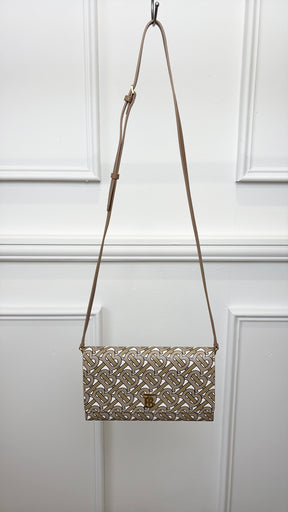 Burberry Khaki and White Monogram Logo Crossbody Wallet