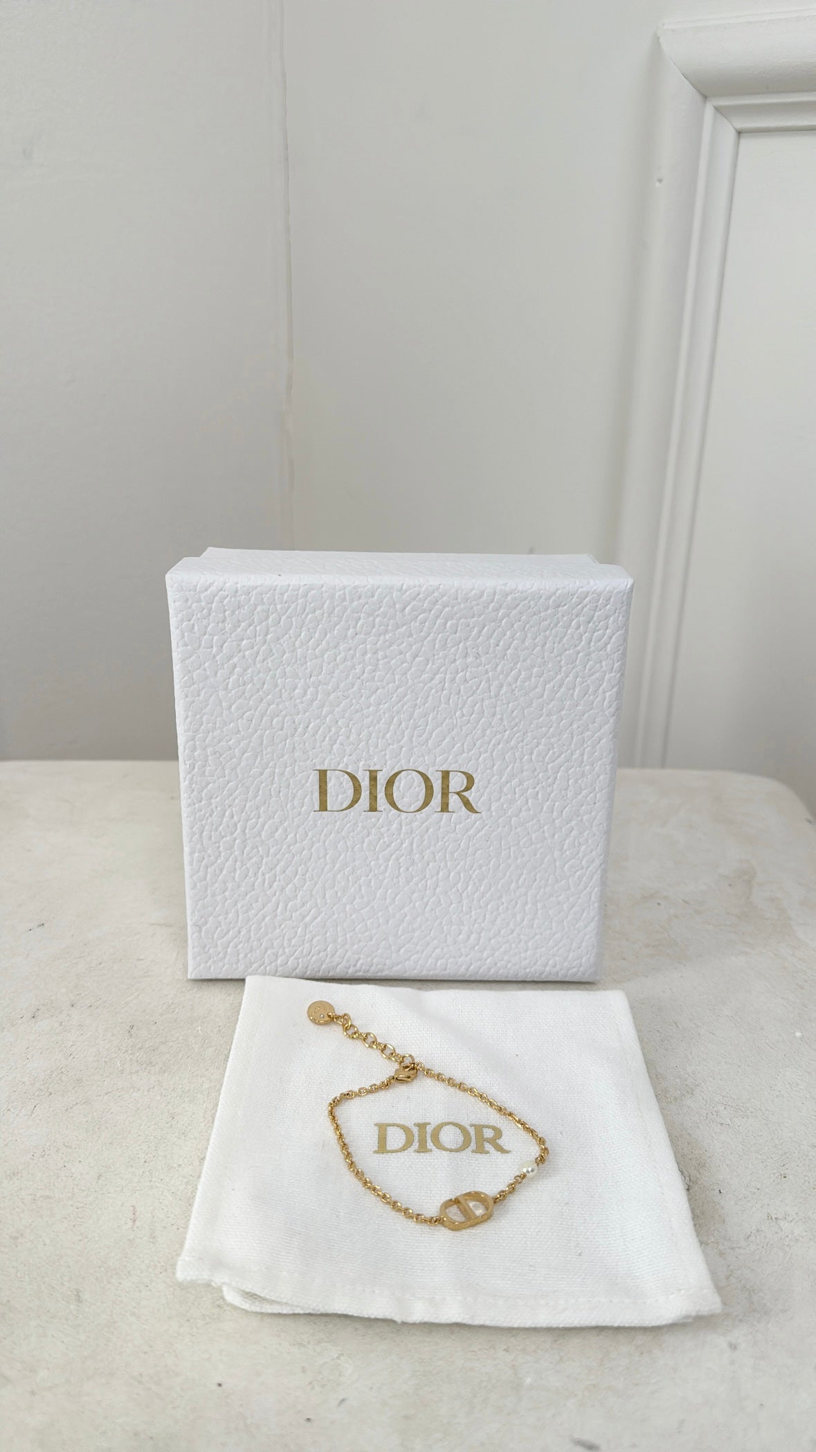 Dior Gold Tone Logo and Pearl Bracelet