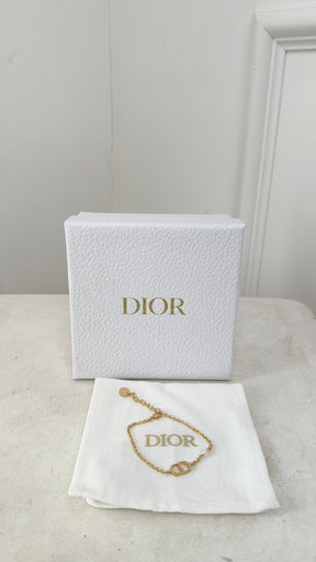 Dior Gold Tone Logo and Pearl Bracelet