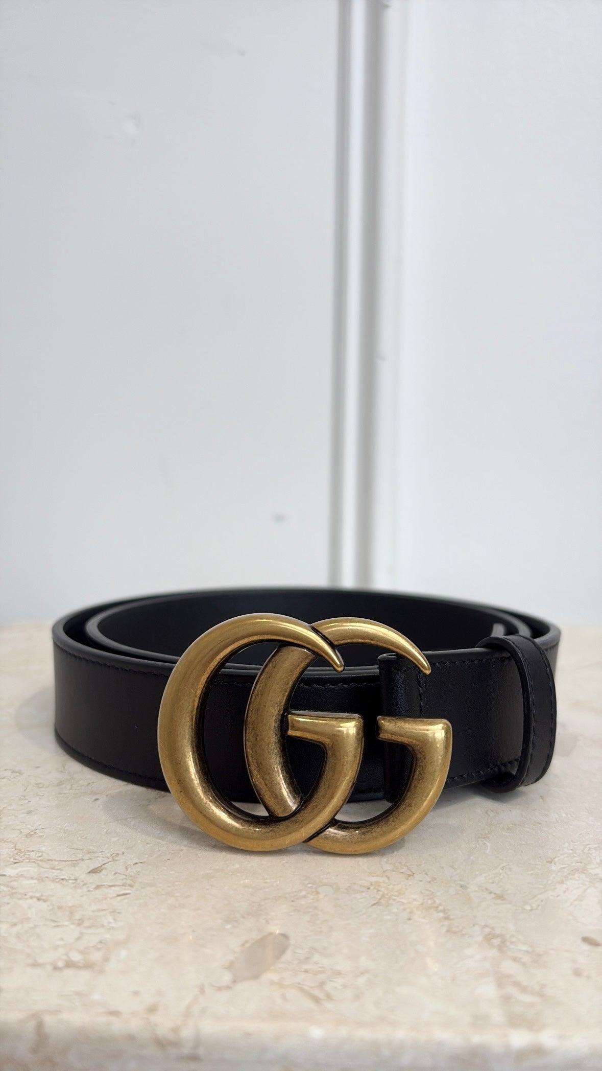 Gucci Black Leather Marmont Belt, 80