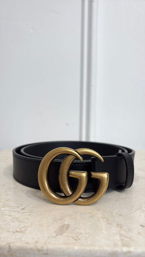 Gucci Black Leather Marmont Belt, 80
