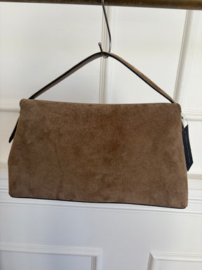 Totême T Lock Suede Top Handle Bag in Tobacco