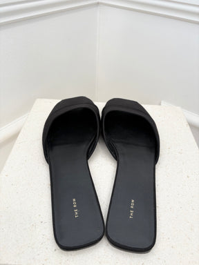 The Row Satin Peep Toe Slides, 41