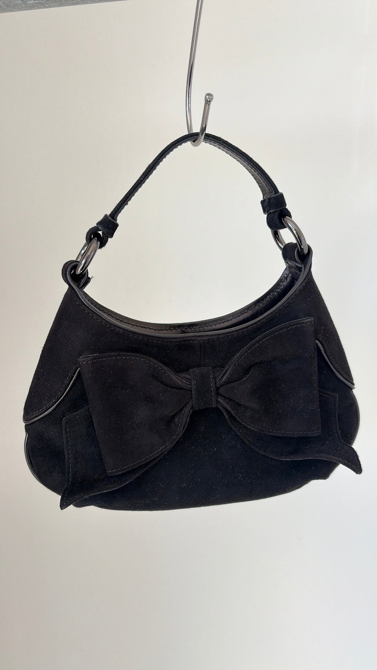 Moschino Black Suede Bow Front Mini Bag