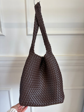 Rylan Brown Woven Shoulder Bag with pouch