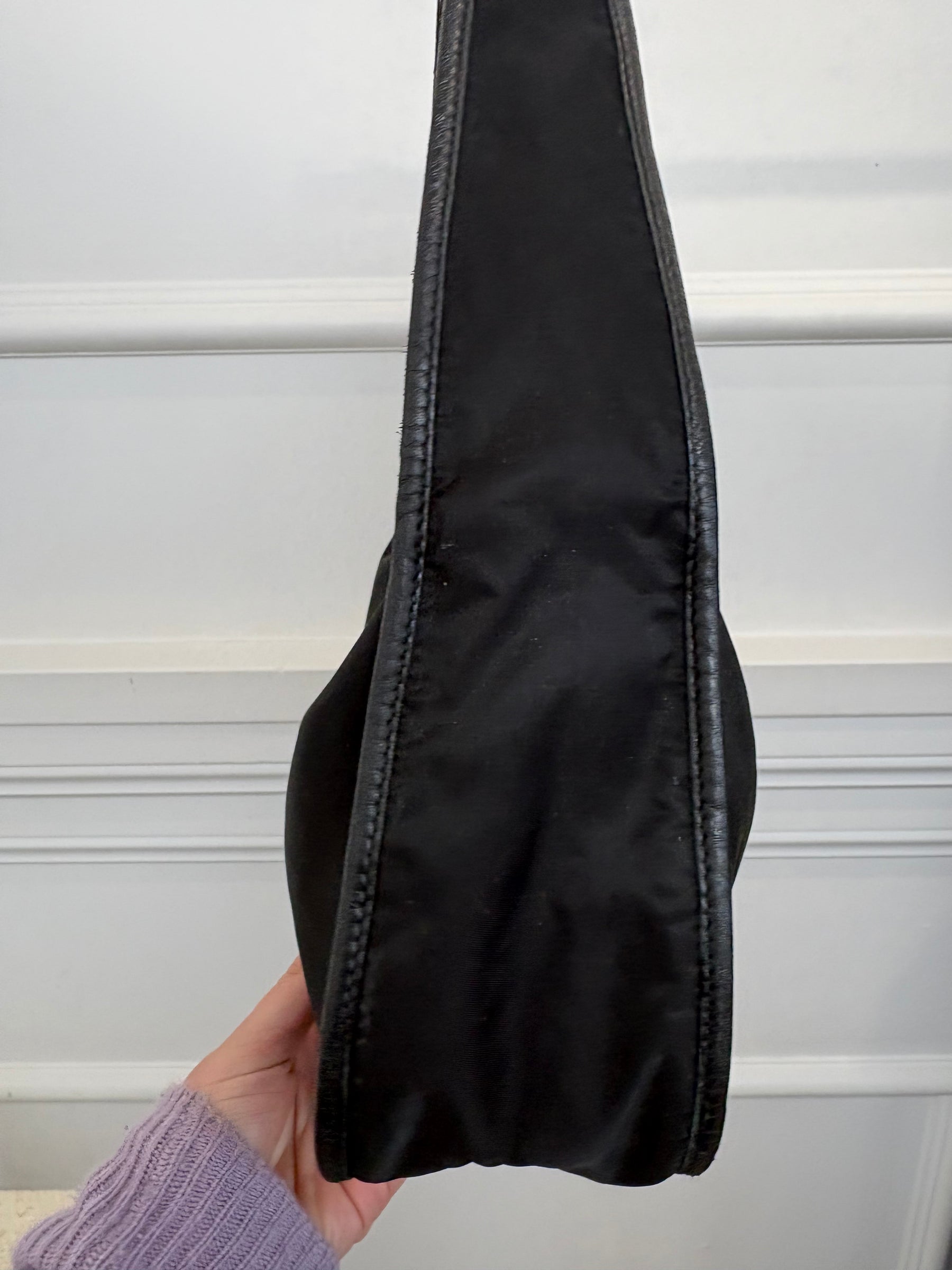 Prada Black Nylon Leather Trimmed Shoulder Bag