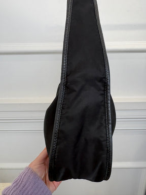 Prada Black Nylon Leather Trimmed Shoulder Bag