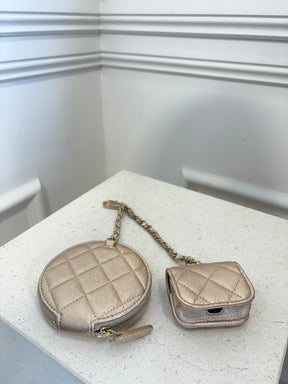 Chanel Gold Leather Airpod and Coin Purse Charm