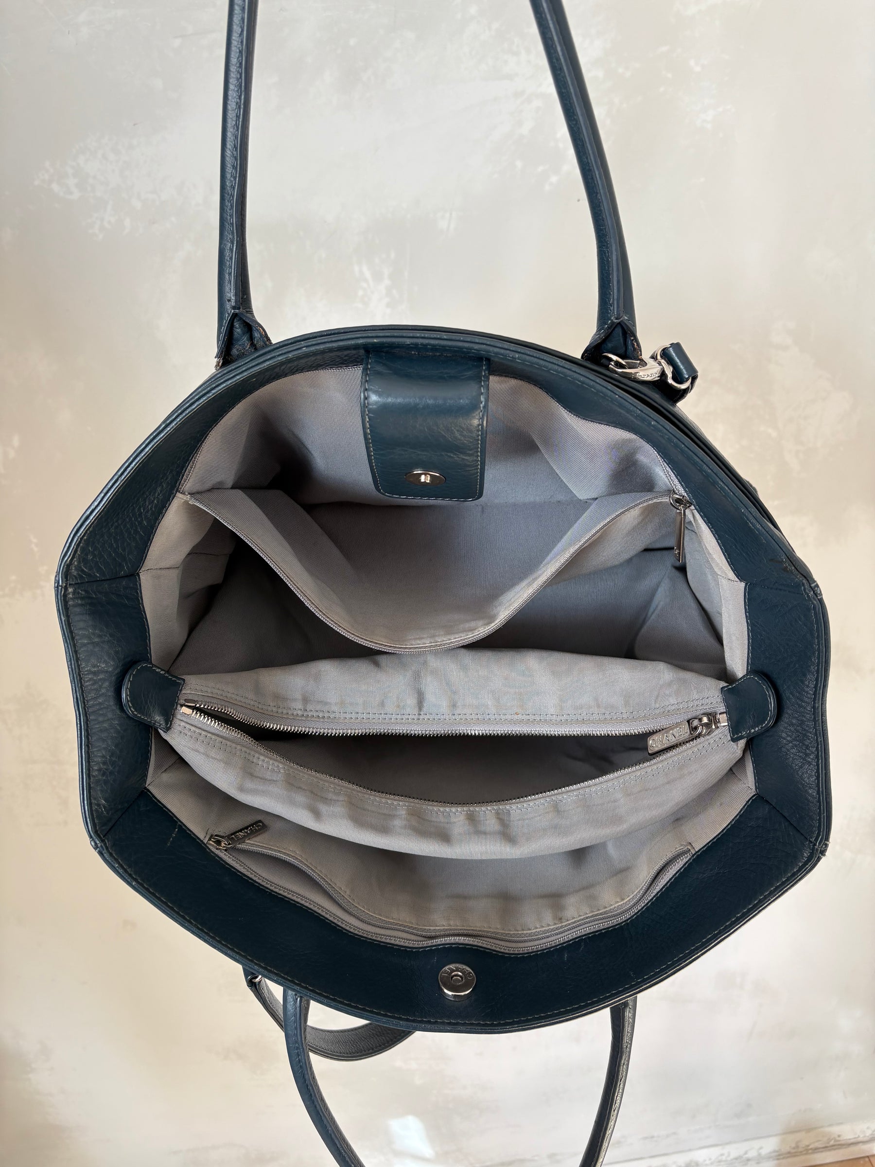 Chanel Navy Grained Leather Executive Tote