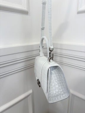 Balenciaga White Croc Embossed Hourglass Bag, XS