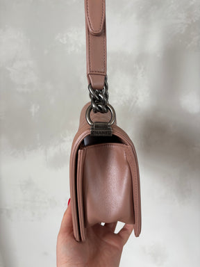 Chanel Rose Lambskin Leather Medium Boy Bag with Ruthenium Hardware