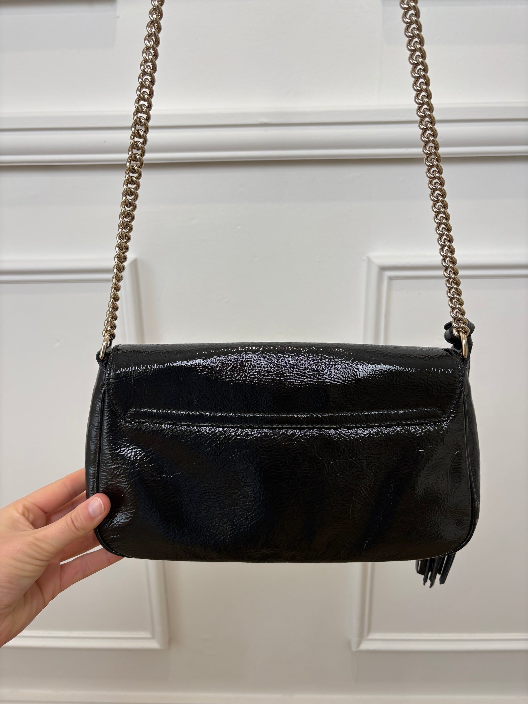 Gucci Black Patent Crinkled Soho Chain Flap bag