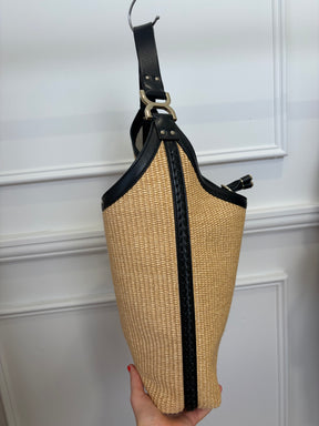 Chloé Raffia and Black Leather Marcie Hobo Bag