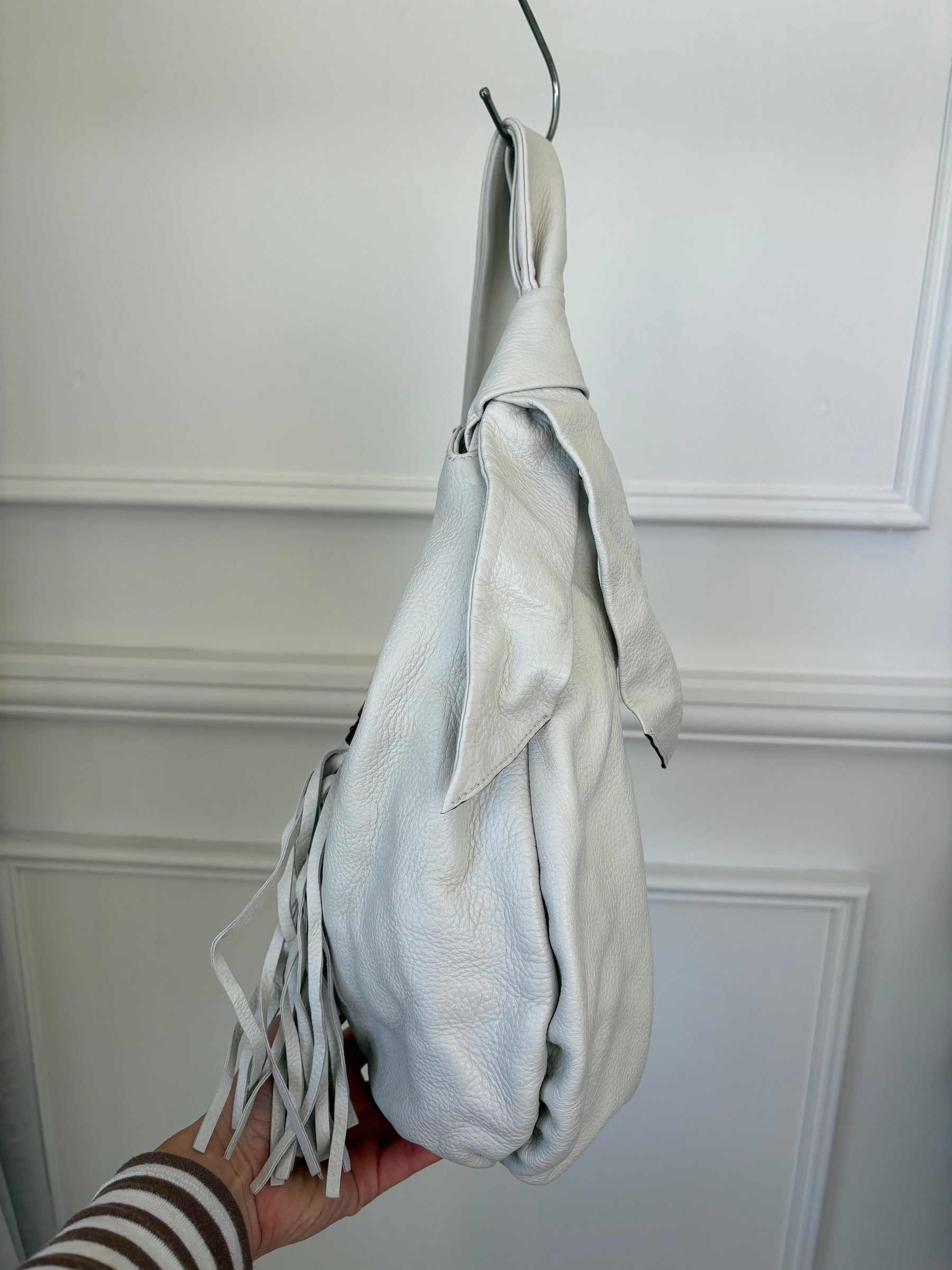 Gucci White Leather Jungle Bamboo Hobo Bag