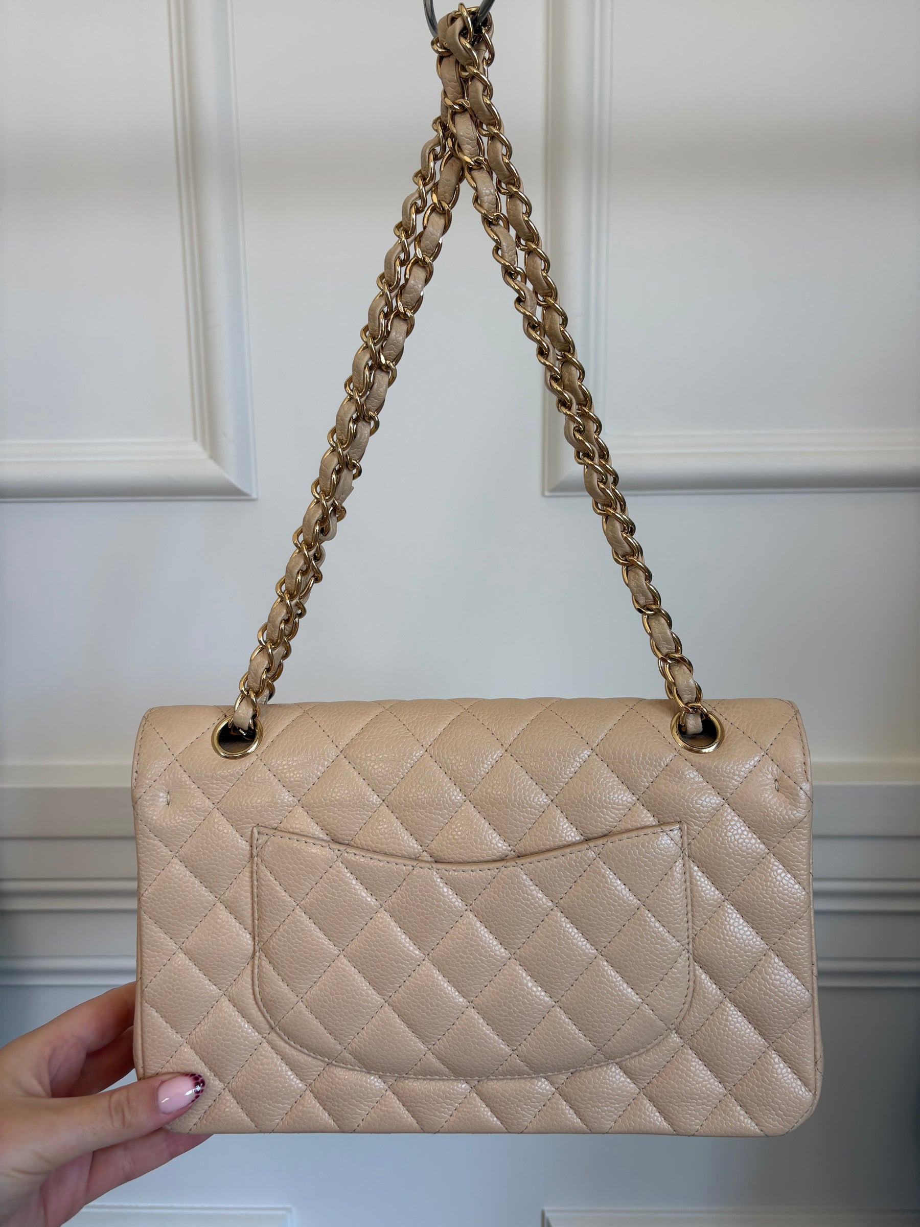 Chanel Beige Caviar Leather Medium Classic Flap Bag