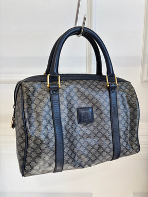 Celine Navy Coated Canvas Triomphe Boston Bag