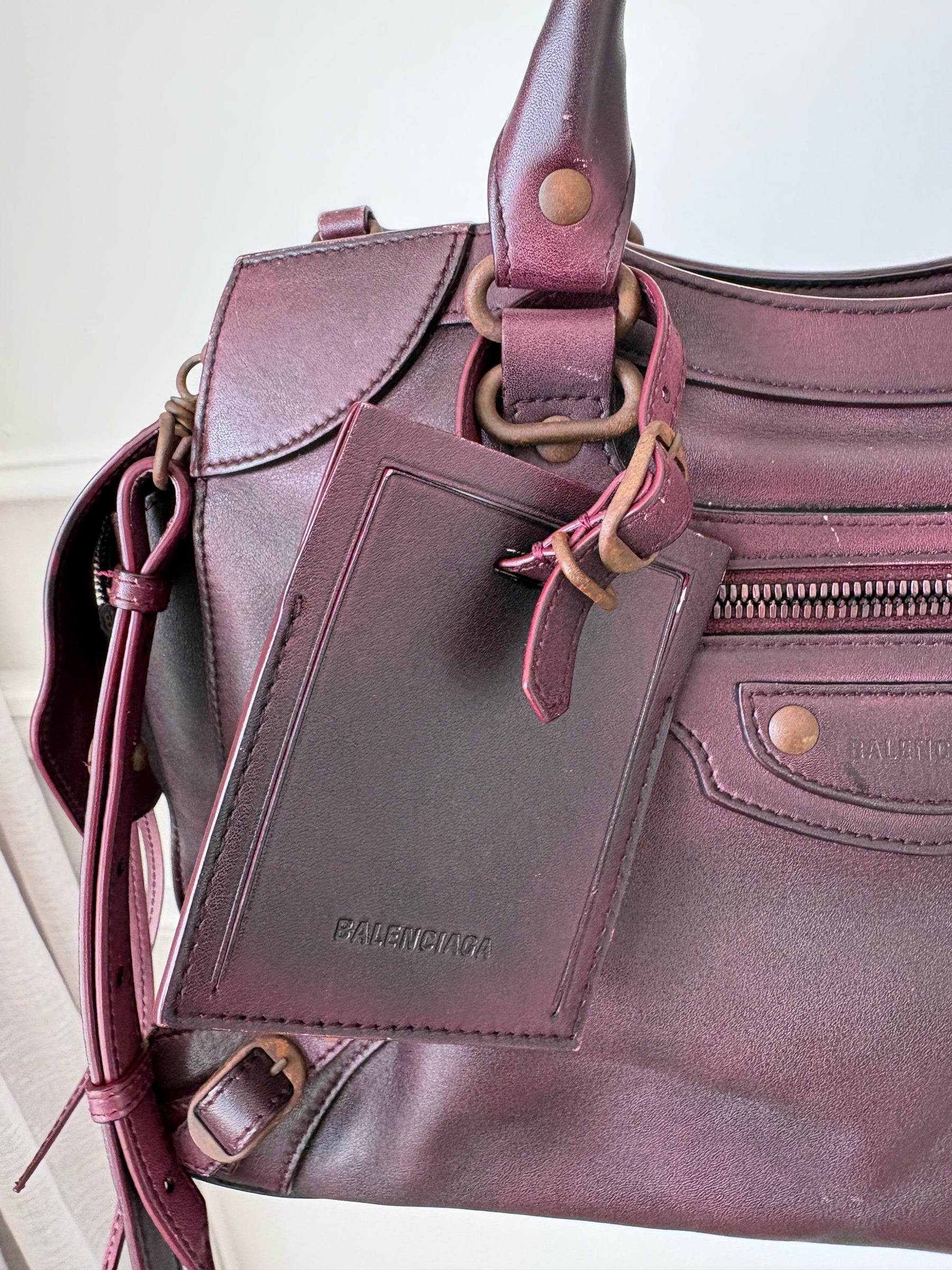 Balenciaga Neo Classic Medium City Bag in Burgundy Distressed Leather