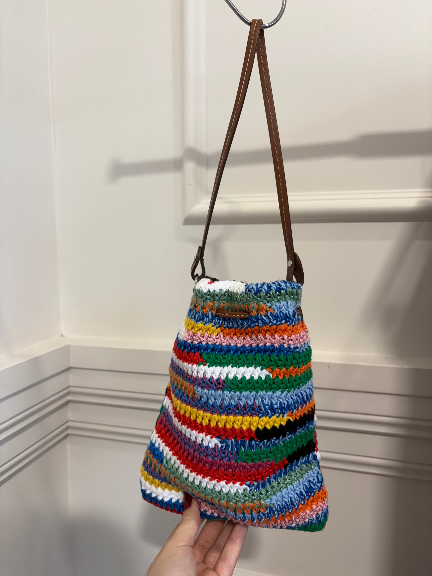 Miu Miu Multi Coloured Crochet And Leather Pouch