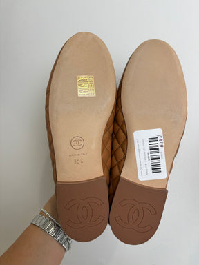 Chanel Tan Quilted Leather Loafer Flats, 36 C