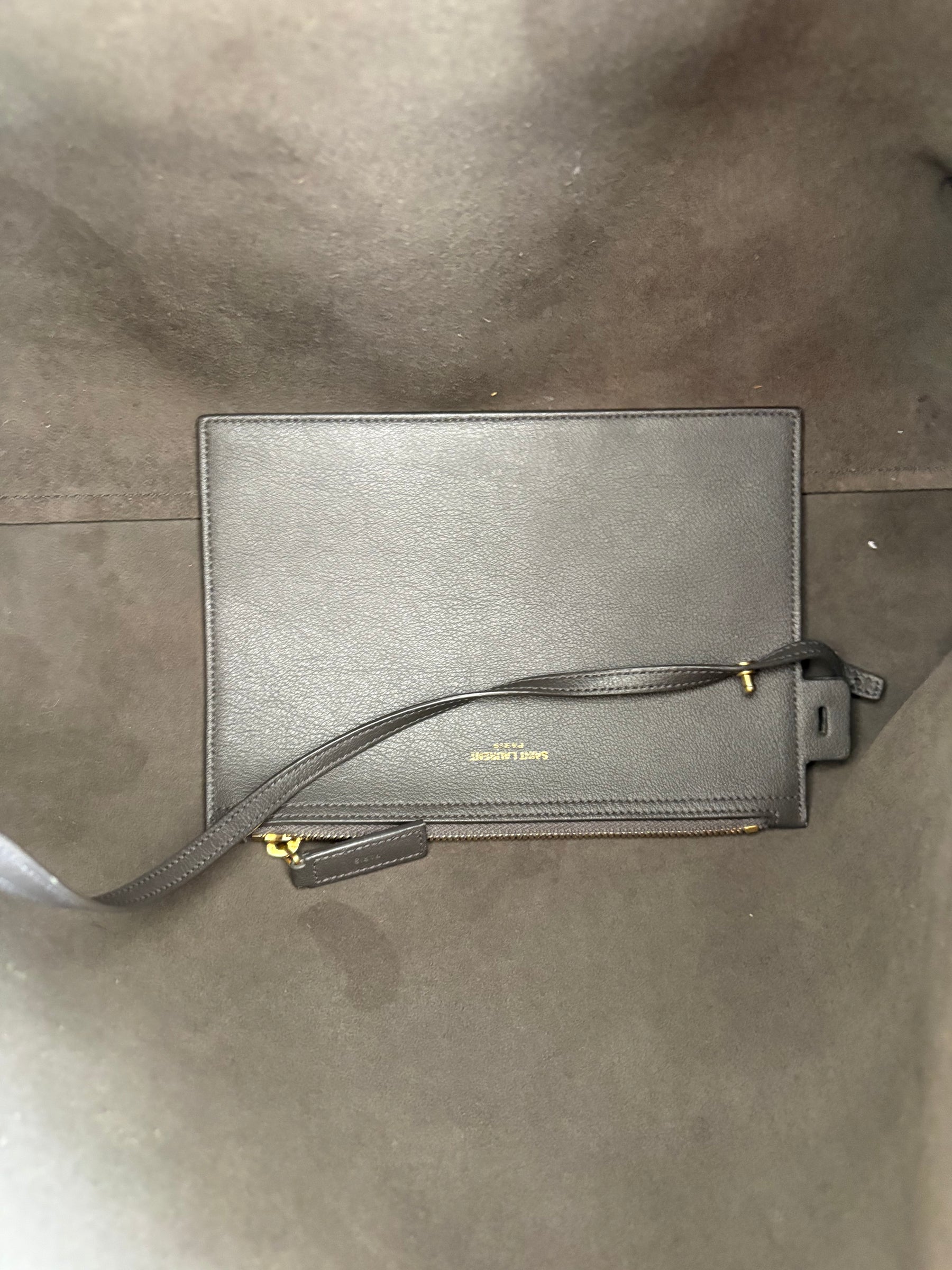 YSL Leather Tote Dark Brown
