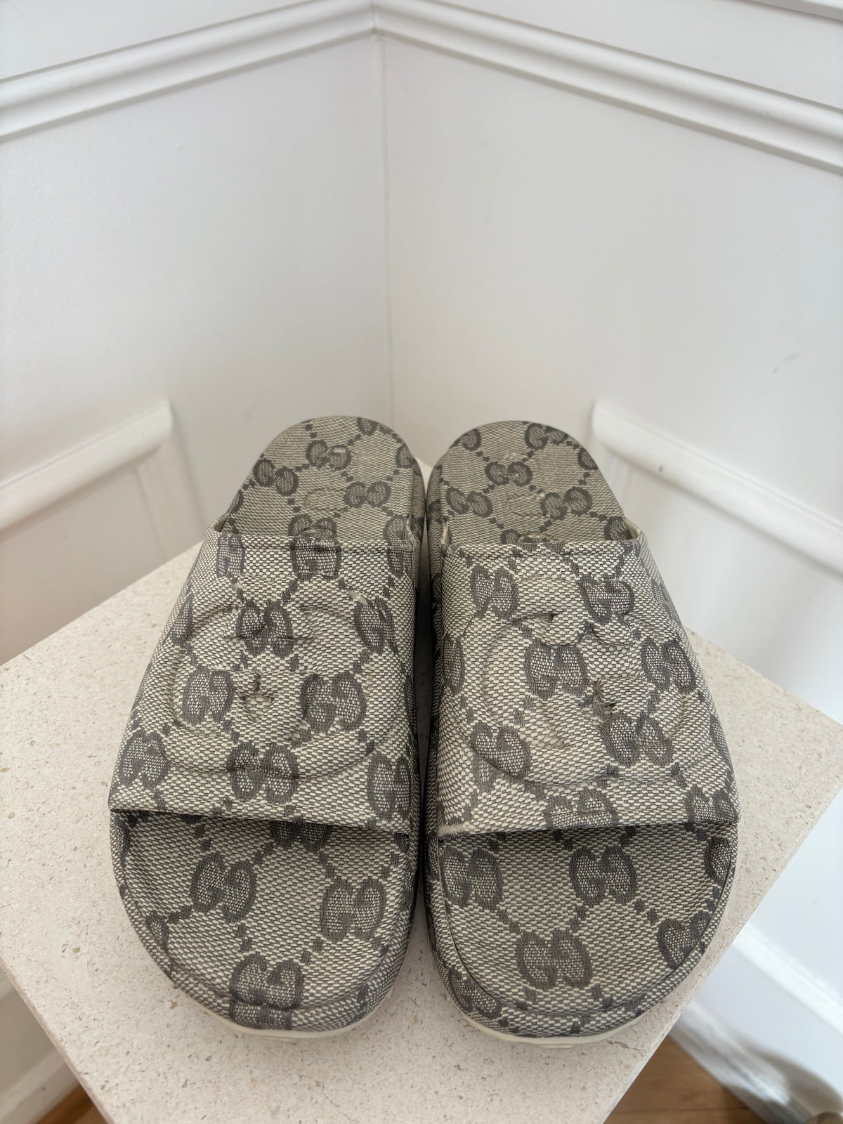 Gucci Platform Monogram Rubber Slides, 39