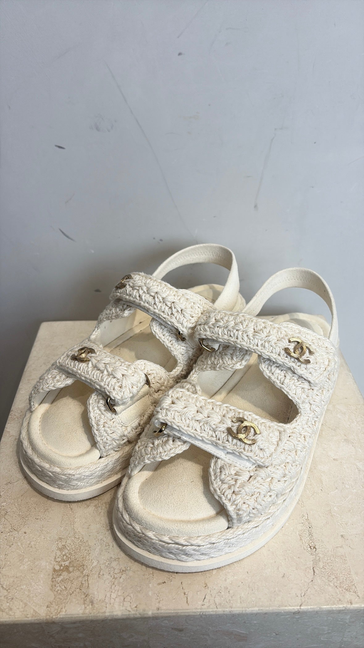 Chanel White crochet Dad Sandals, 38 C