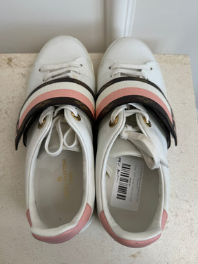 Louis Vuitton White Leather Monogram Strap Sneaker, 37