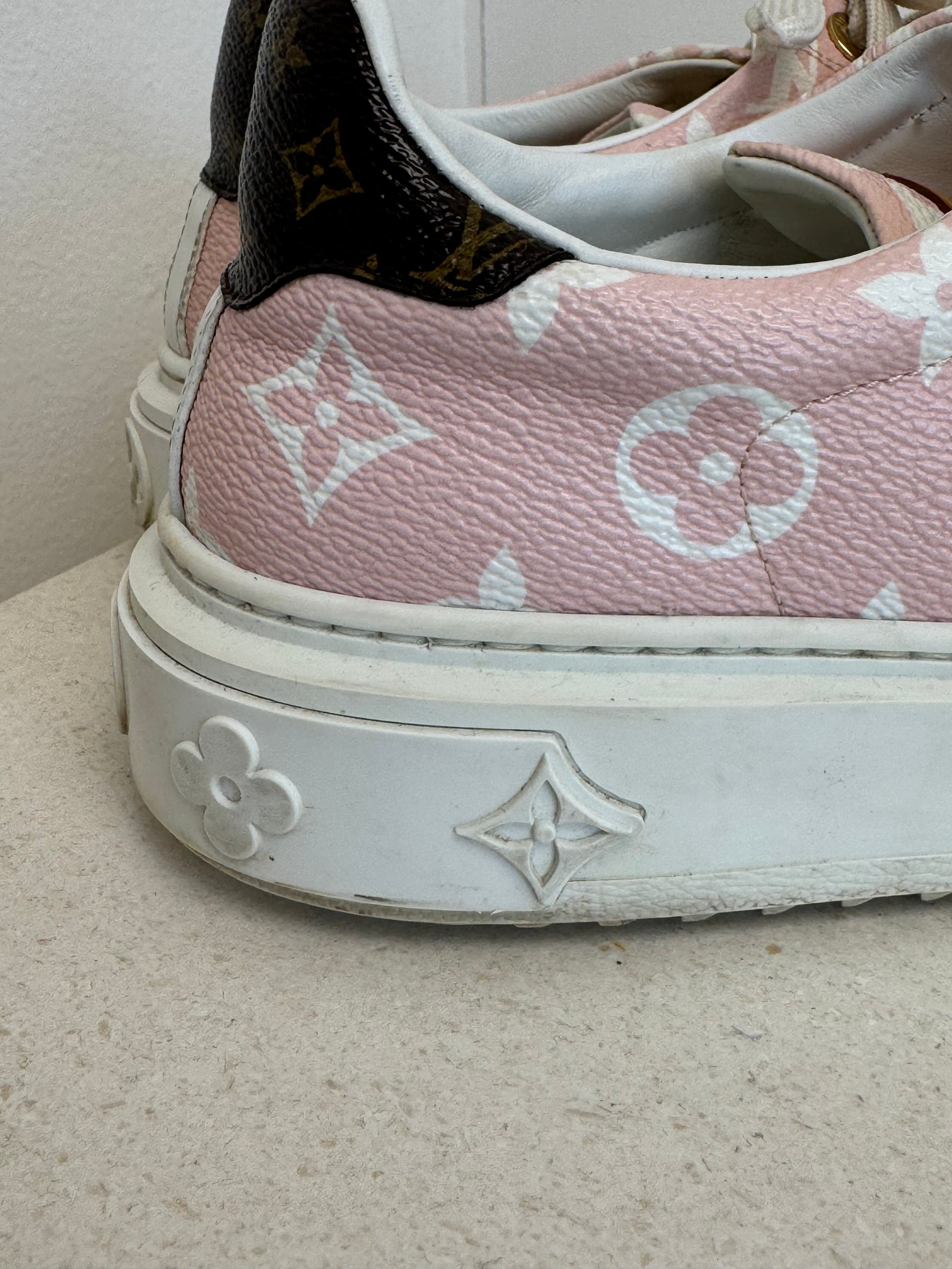 Louis Vuitton Pink and White Monogram Sneakers, 37