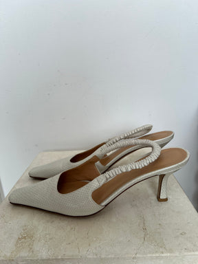 Bottega Veneta Cream Reptile Embossed Slingback Heels, 39