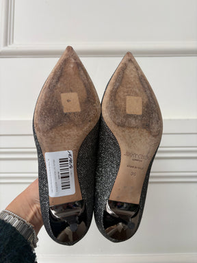 Jimmy Choo Anthracite Glitter Kitten Heels, 36