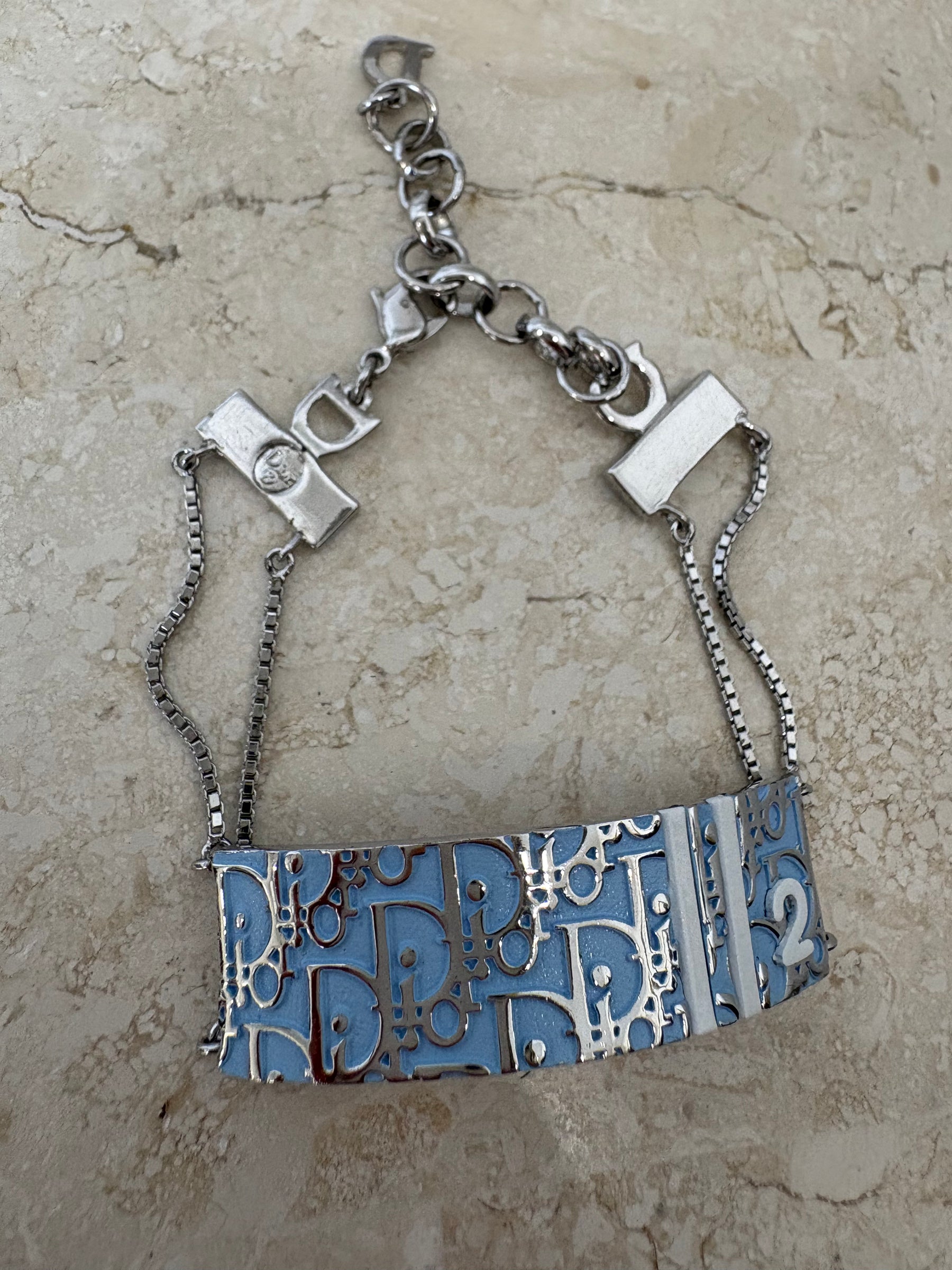 Dior Blue and Silver Oblique Logo Bracelet