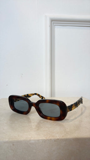 Lucy Folk Draa Embossed Rectangular Sunglasses Brown