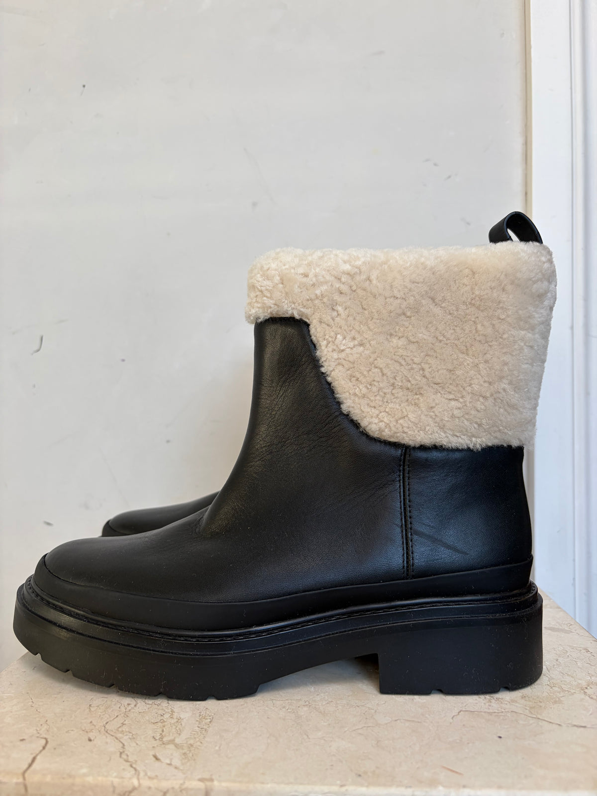 Vince Black Ankle Boots With Wool Trim, 36.5