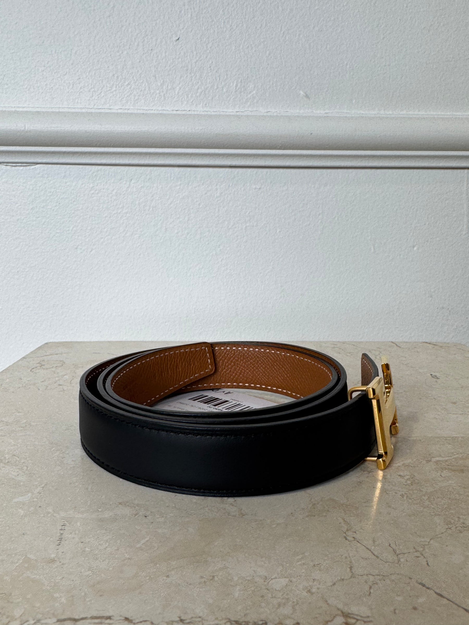 Hermes Reversible Belt Black Tan Gold H, 75