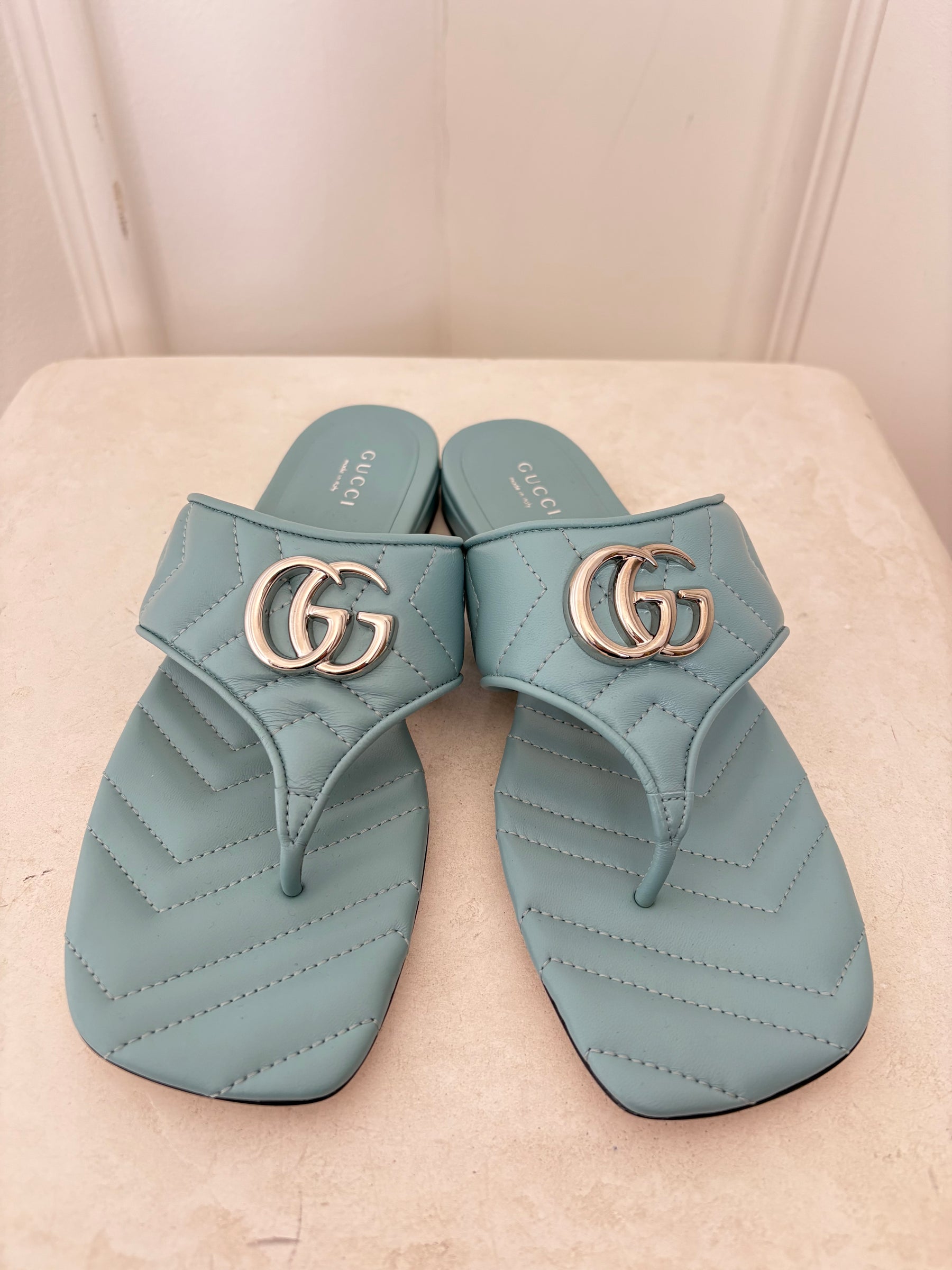 Gucci Marmont Leather Mules Blue, 38.5