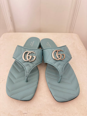 Gucci Marmont Leather Mules Blue, 38.5
