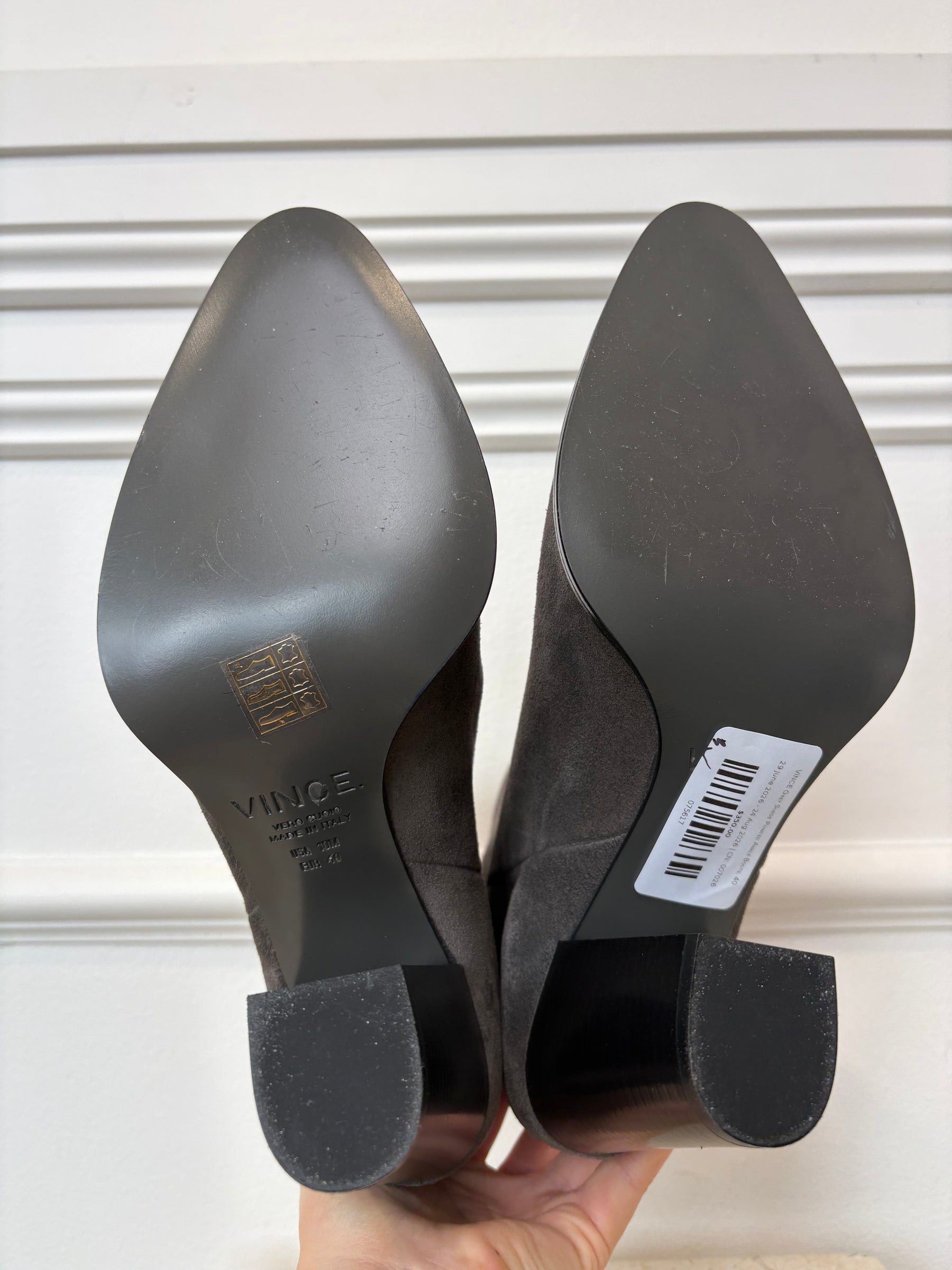 VINCE Grey Suede Pointed Ankle Boots, 40
