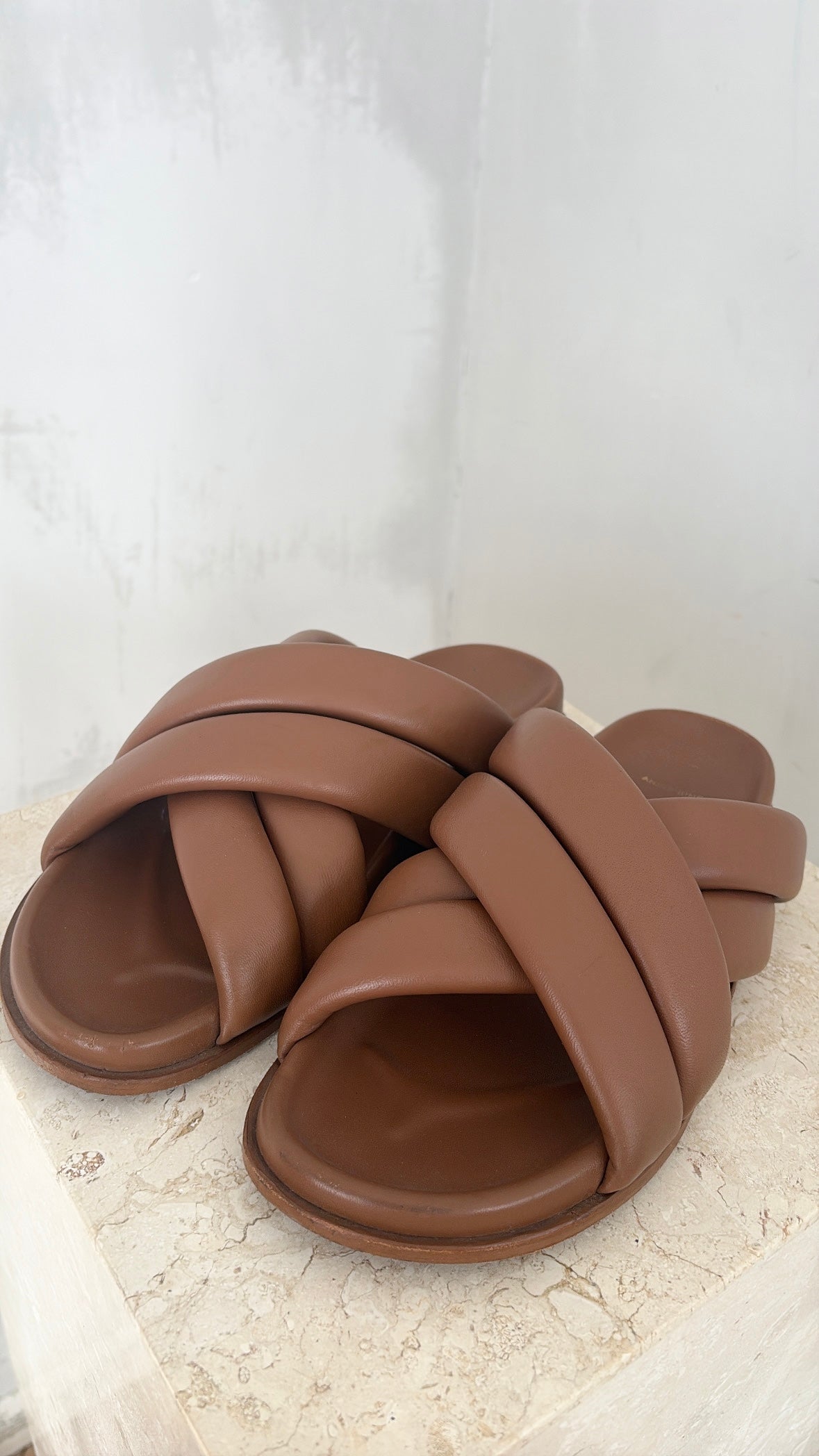 Anine Bing Tan Leather Criss Cross Slides, 41